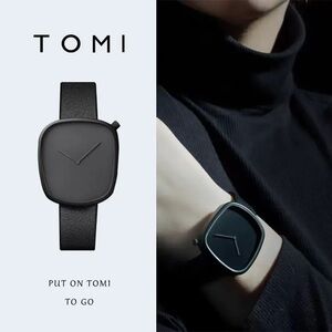 TOMI All-Black Minimalist Square Watch
